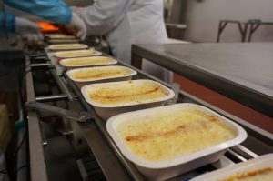 Lasagna coming down production line